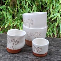 Gobelet froissé, tasse ristretto et deux bols "les classiques de Cél"